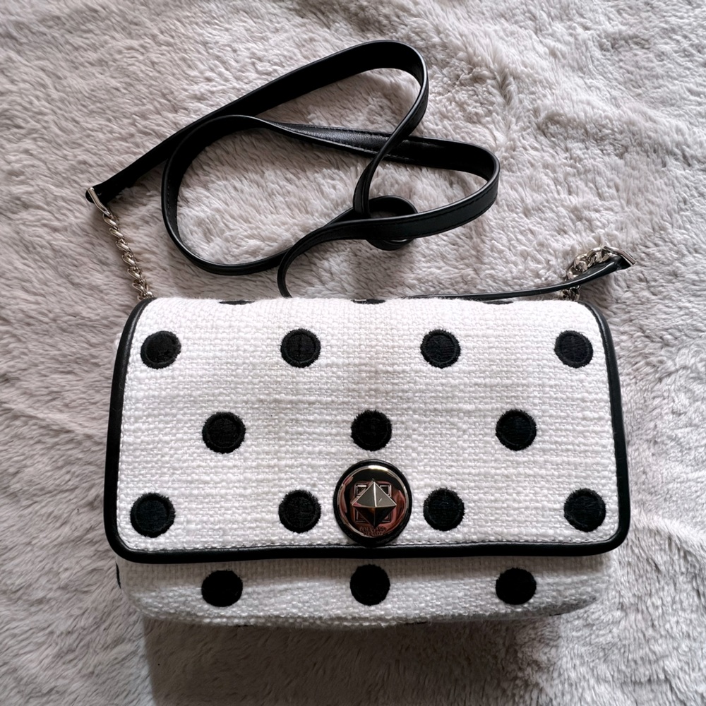 Kate Spade Black & White Polka Dot Tweed Crossbody, NWT